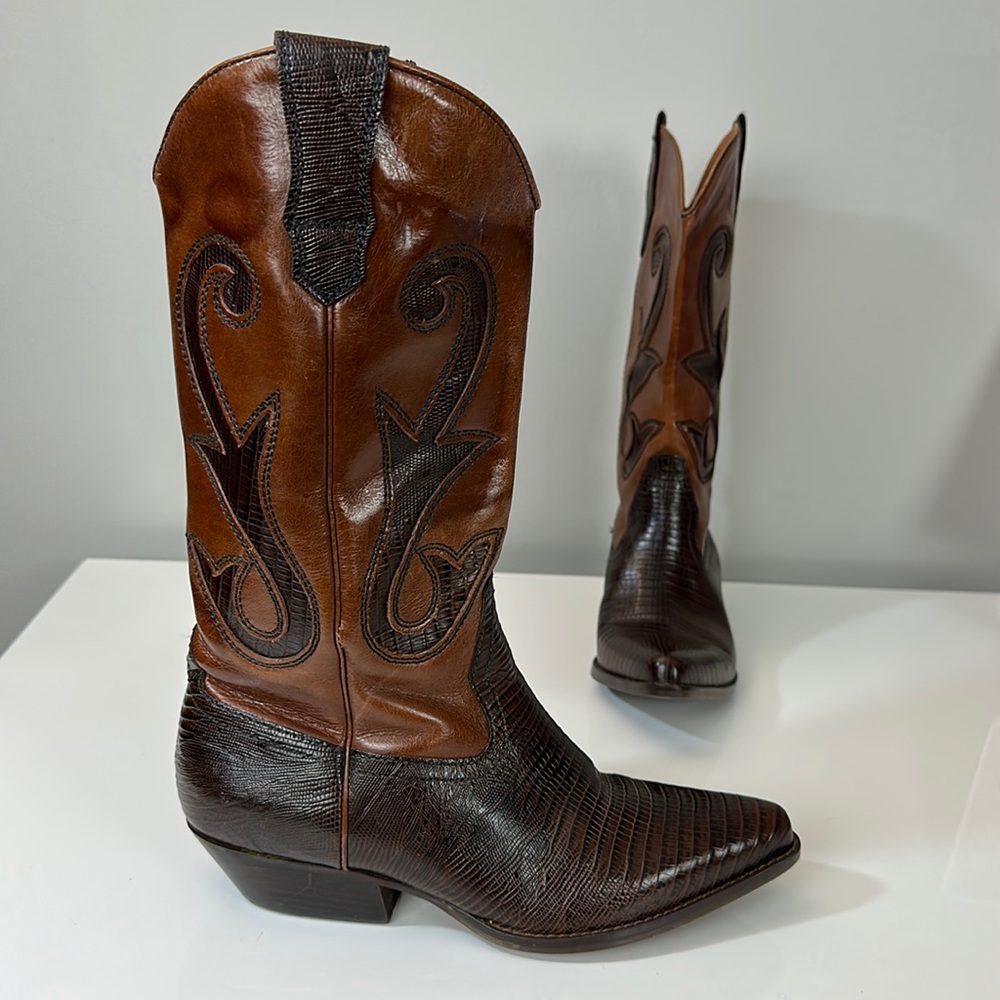 Vintage Nine West Nolan Brown Leather Western Boots Size 7 EUC